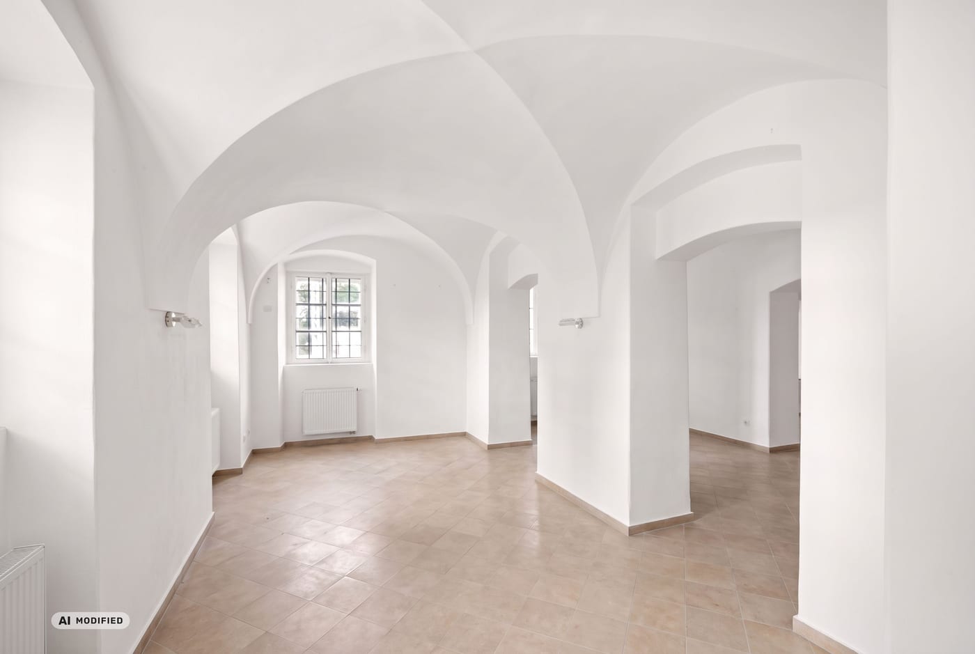 Visualisation of the ground floor: vaulted rooms with stone floor